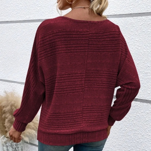 Ribbed Sweater Women’s Lightweight Knit Dolman Sleeve Casual Long Sleeve - Picture 6 of 9